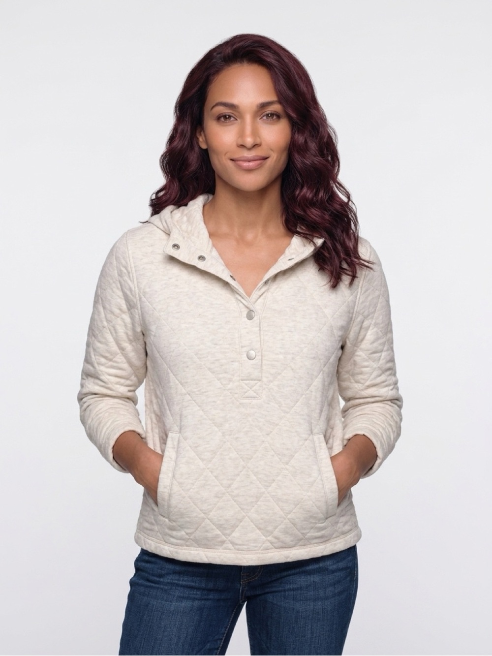 Orvis Quilted Hooded Pullover in Oatmeal